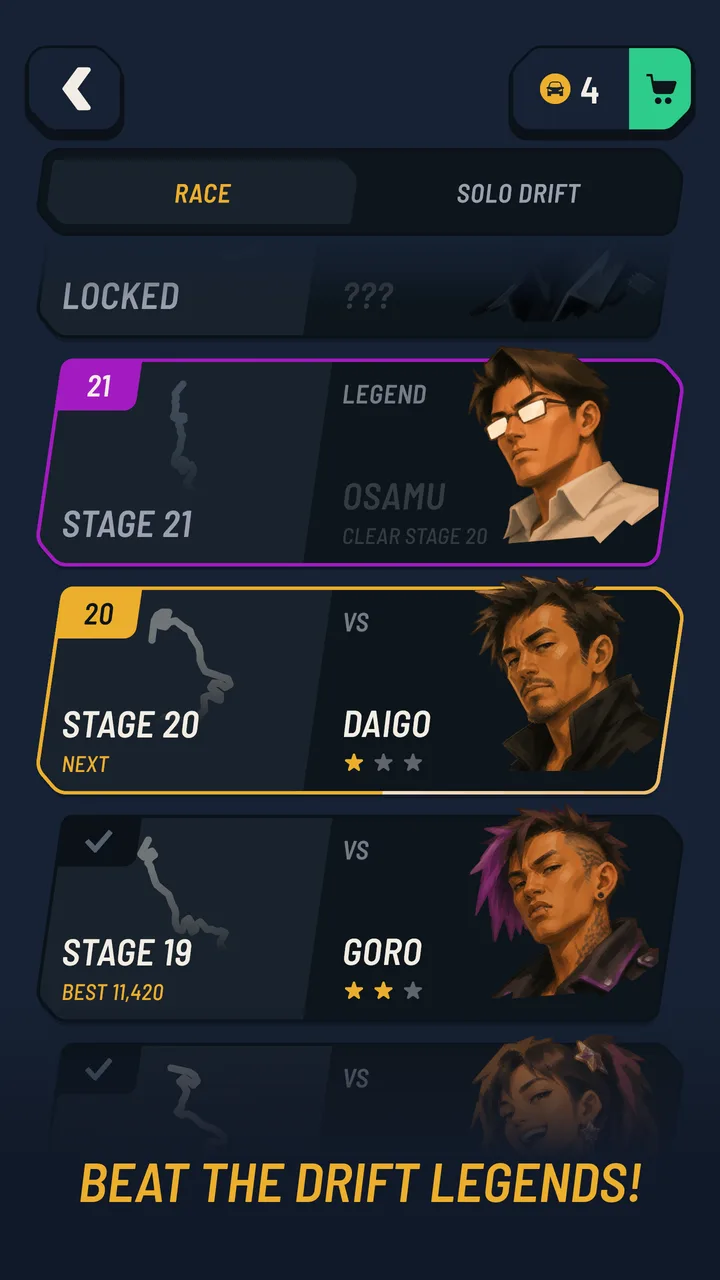 The career ladder with rival portraits and a Legend