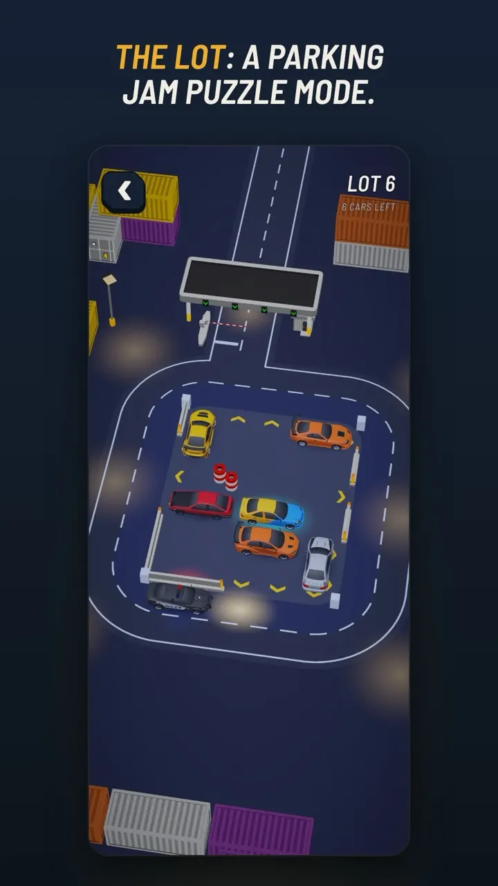 THE LOT, a parking jam puzzle with cars packed into a lot